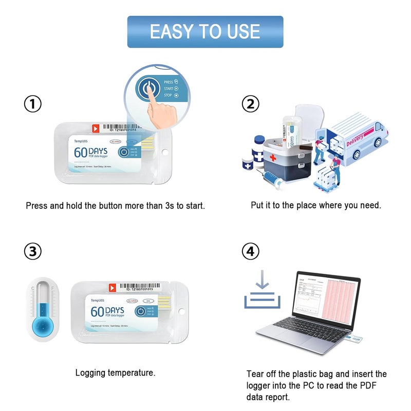 T-ZONE Temperature Data Logger USB with PDF Report 1 Pack,Single Use Temp Recorder 10000 Points Recording,Disposable Thermometer Logger for Cold Chain Transportation Freezer Storage IP67 Waterproof - Image 3